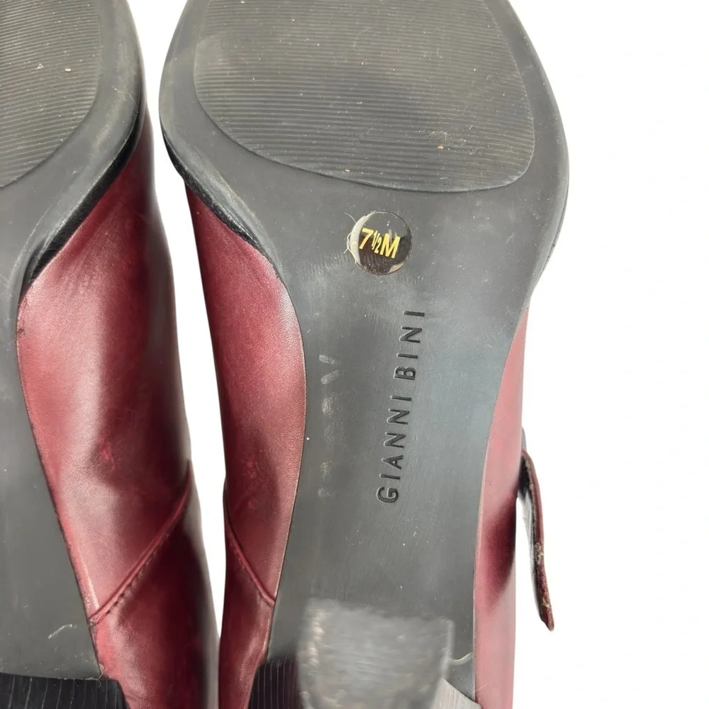 GIANNI BINI Burgundy Wine Leather Mary Jane Heels Pumps Womens Shoe Size 7.5 M